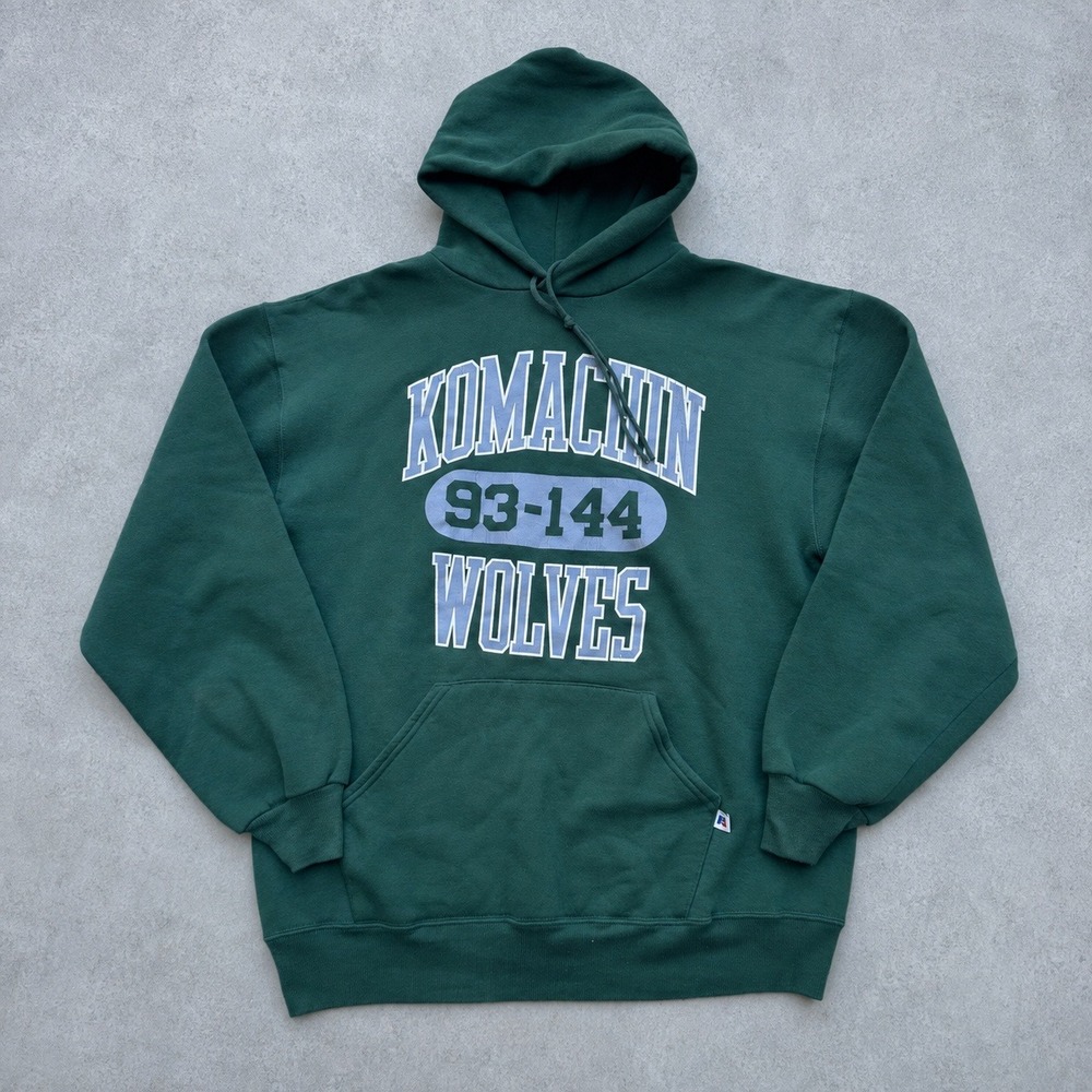 Vintage Russell Athletic Komachin Wolves Hoodie Mens XL Green Made in USA 90s